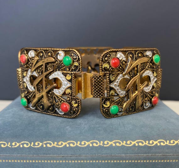 N0473 Antique Extra Wide Solid Brass Chinese Brac… - image 6