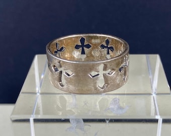 N0823 Anello vintage largo con fascia a croce in argento sterling 925 / Misura 9,75 / Anello a fascia in argento sterling
