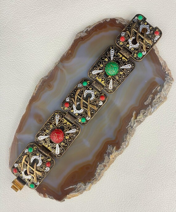 N0473 Antique Extra Wide Solid Brass Chinese Brac… - image 1