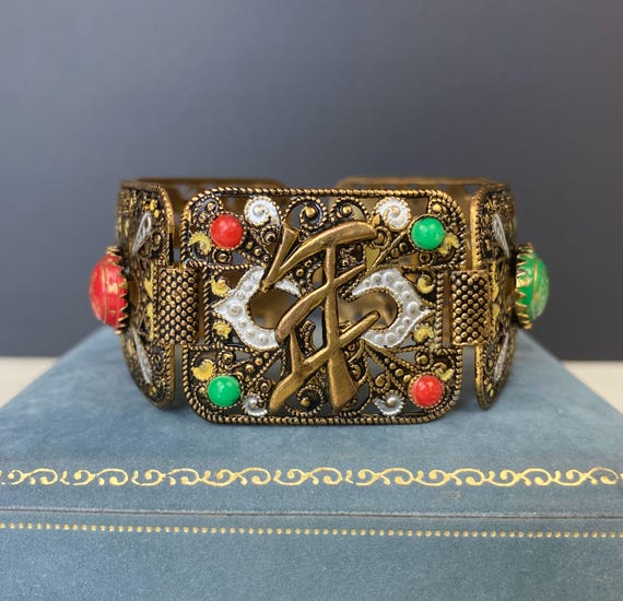 N0473 Antique Extra Wide Solid Brass Chinese Brac… - image 3