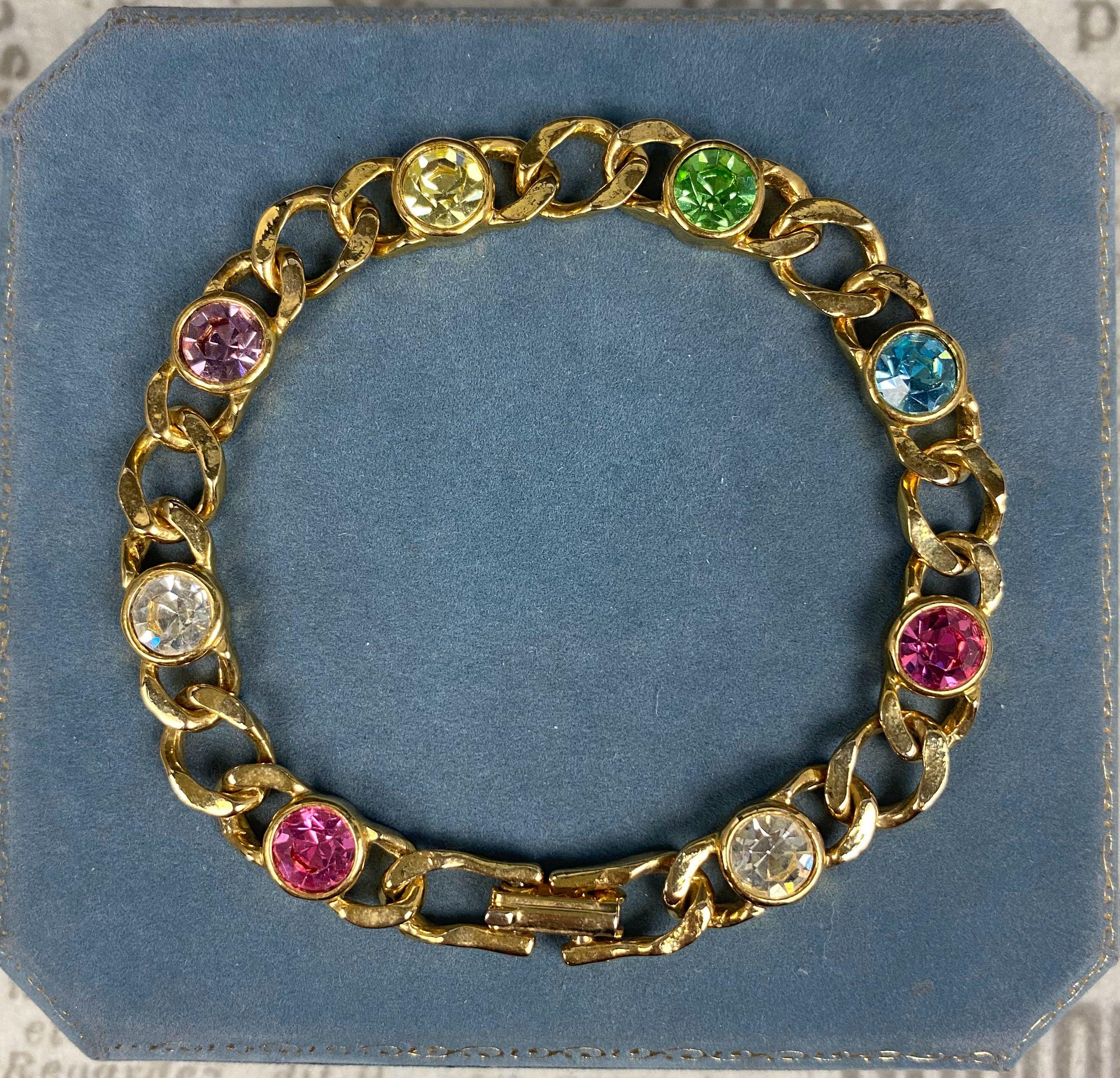 N1324 Vintage Gold Tone Rhinestone Bracelet / 7.5 Inch Signed USA