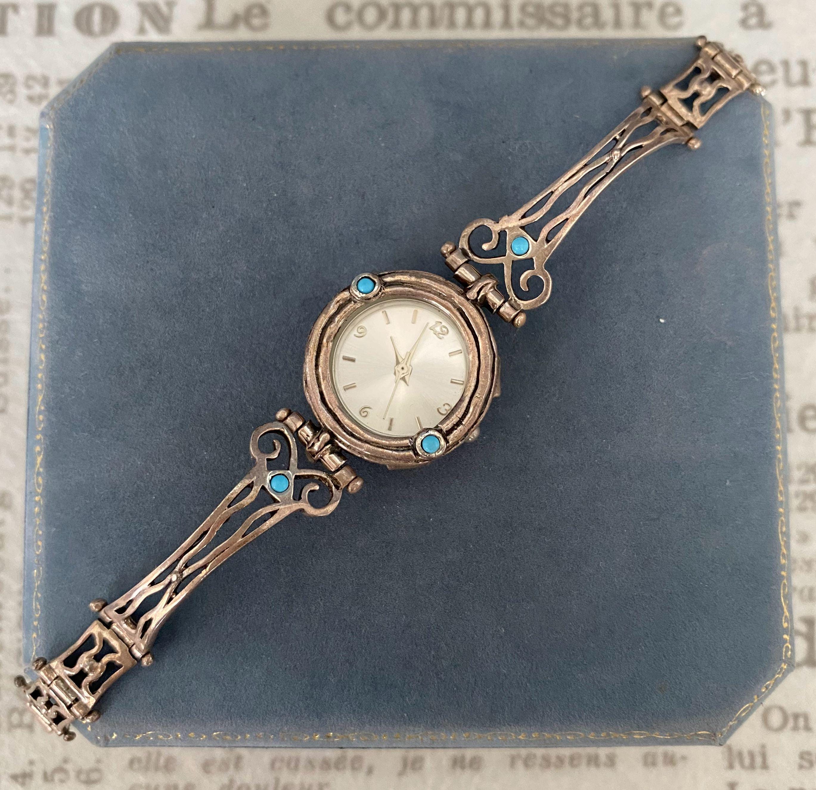 Vintage Sterling Silver Turquoise Watch Band - Native Style - 6.5