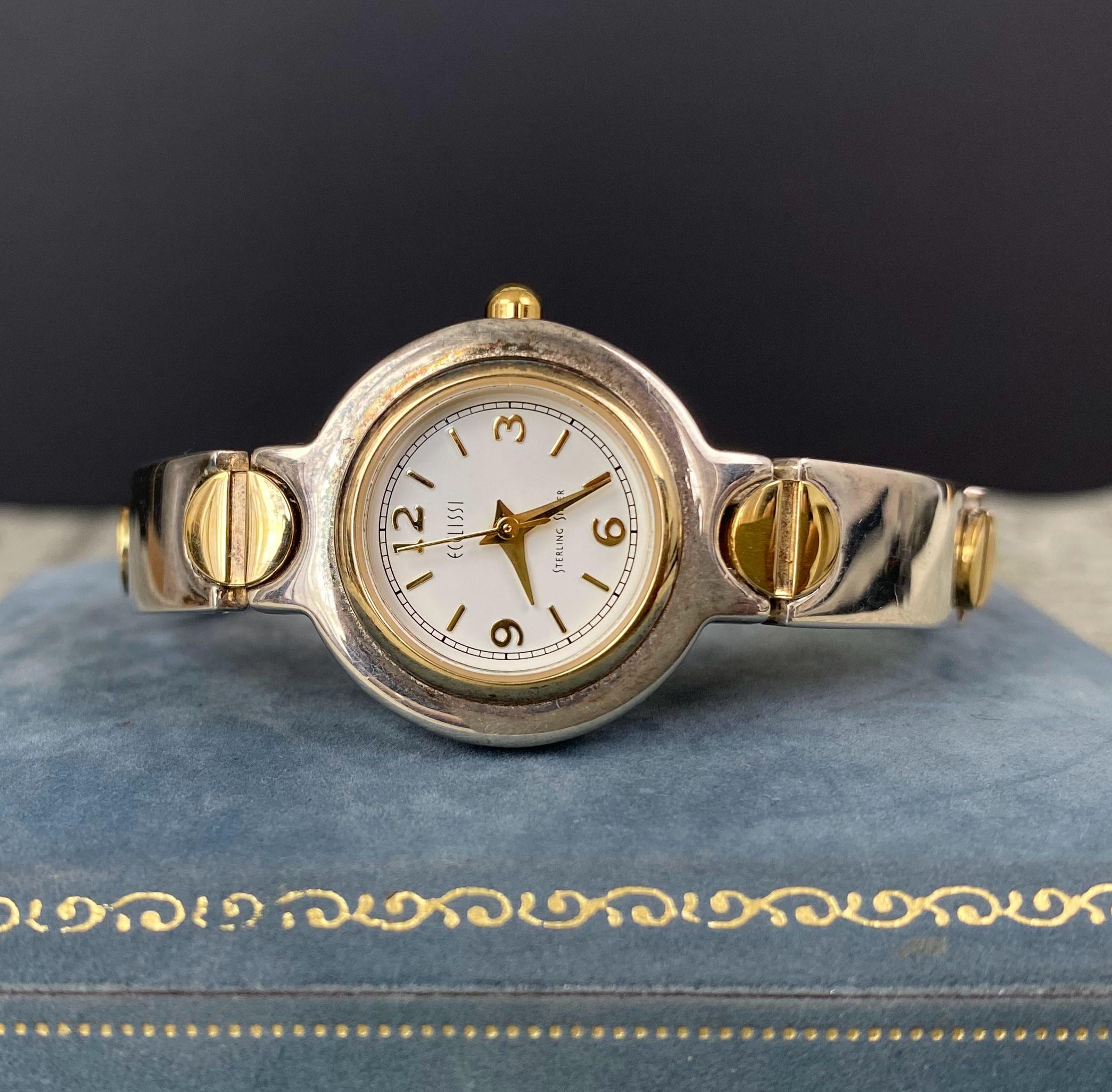 N1323 Vintage ECCLISSI Two-tone Sterling Silver Watch 