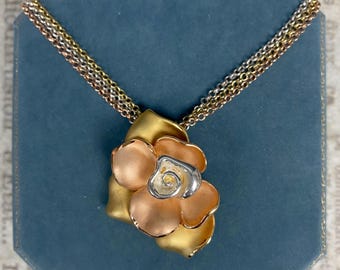 N1062 Vintage 925 Sterling Tri-tone Rose David SIGAL Multi Strand