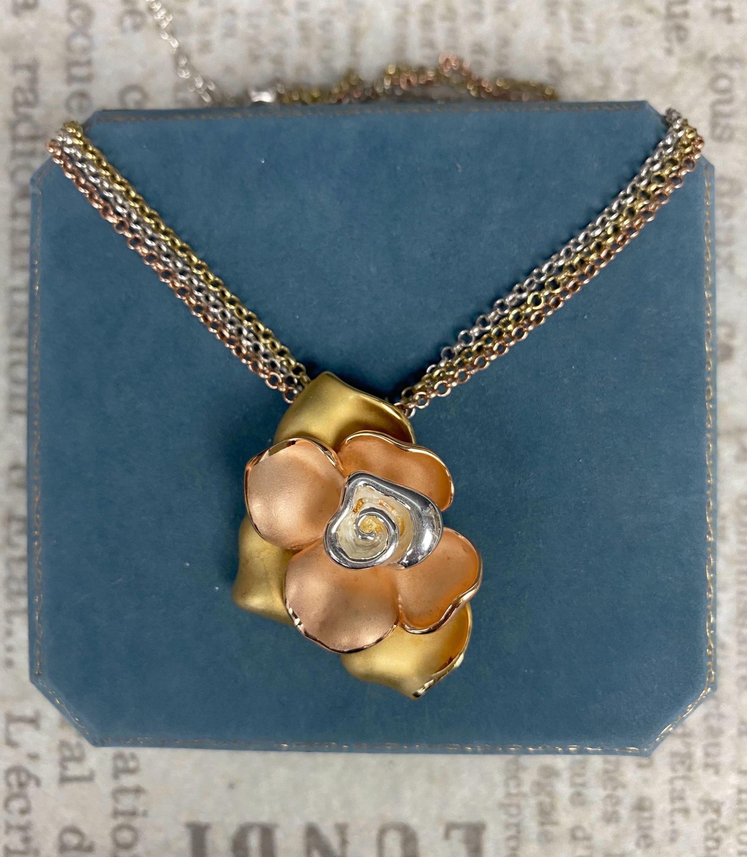 N1062 Vintage 925 Sterling Tri-tone Rose David SIGAL Multi Strand