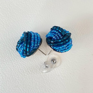 N0248 Vintage Seed bead Earring / Blue seed bead earring / Gift for her /Stud earring