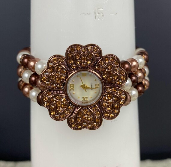 N1315 Vintage Nolan Miller Crystal Watch / Rhinestone Flower  display picture 3