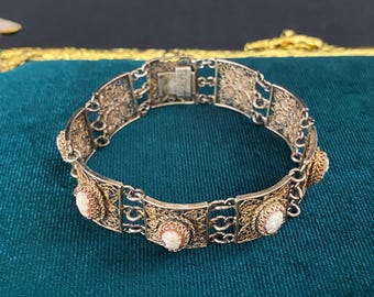 N0581 アンティークカメオ 900 シルバー フィリグリーブレスレット