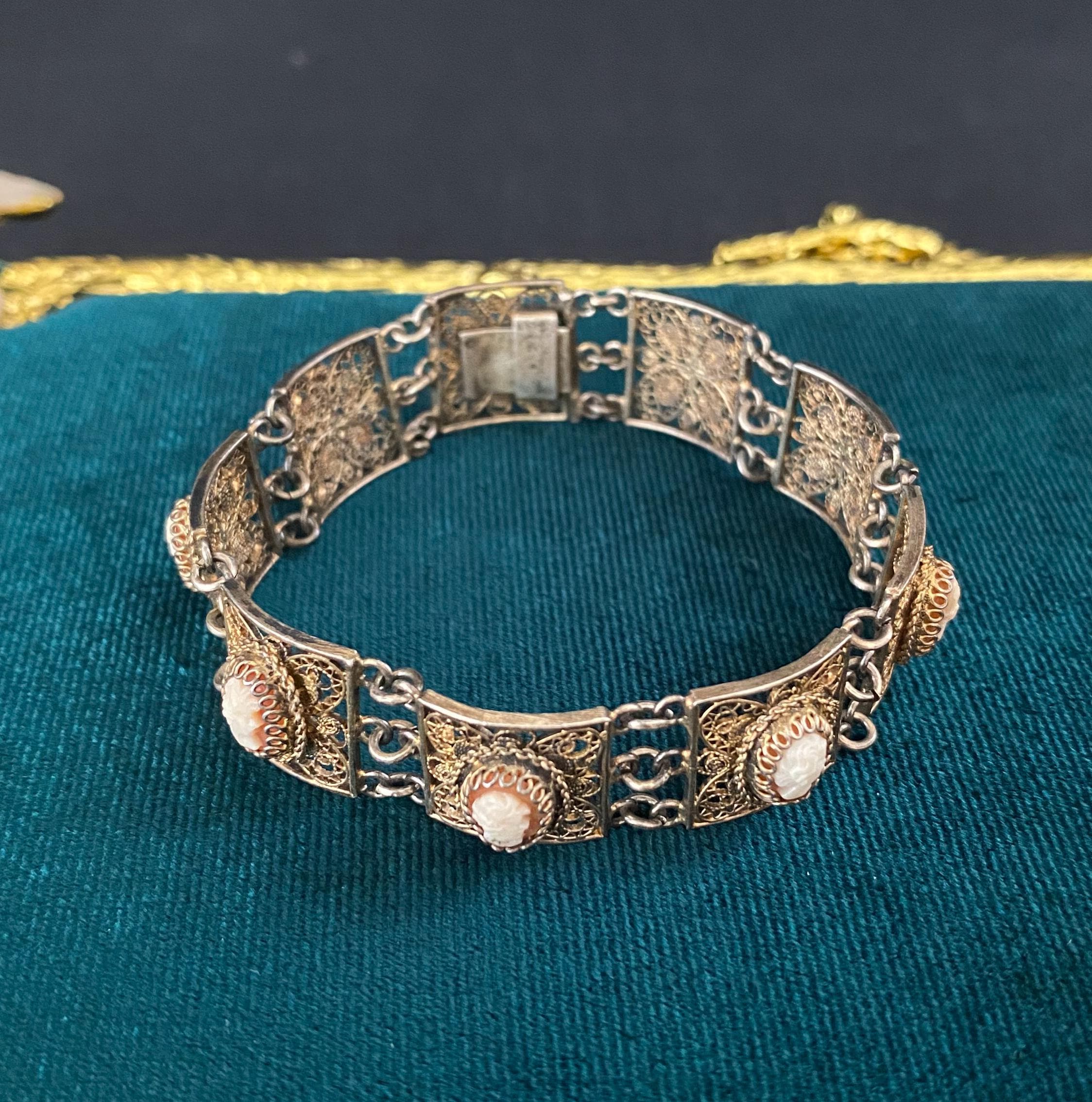 N0581 アンティークカメオ 900シルバー フィリグリーブレスレット