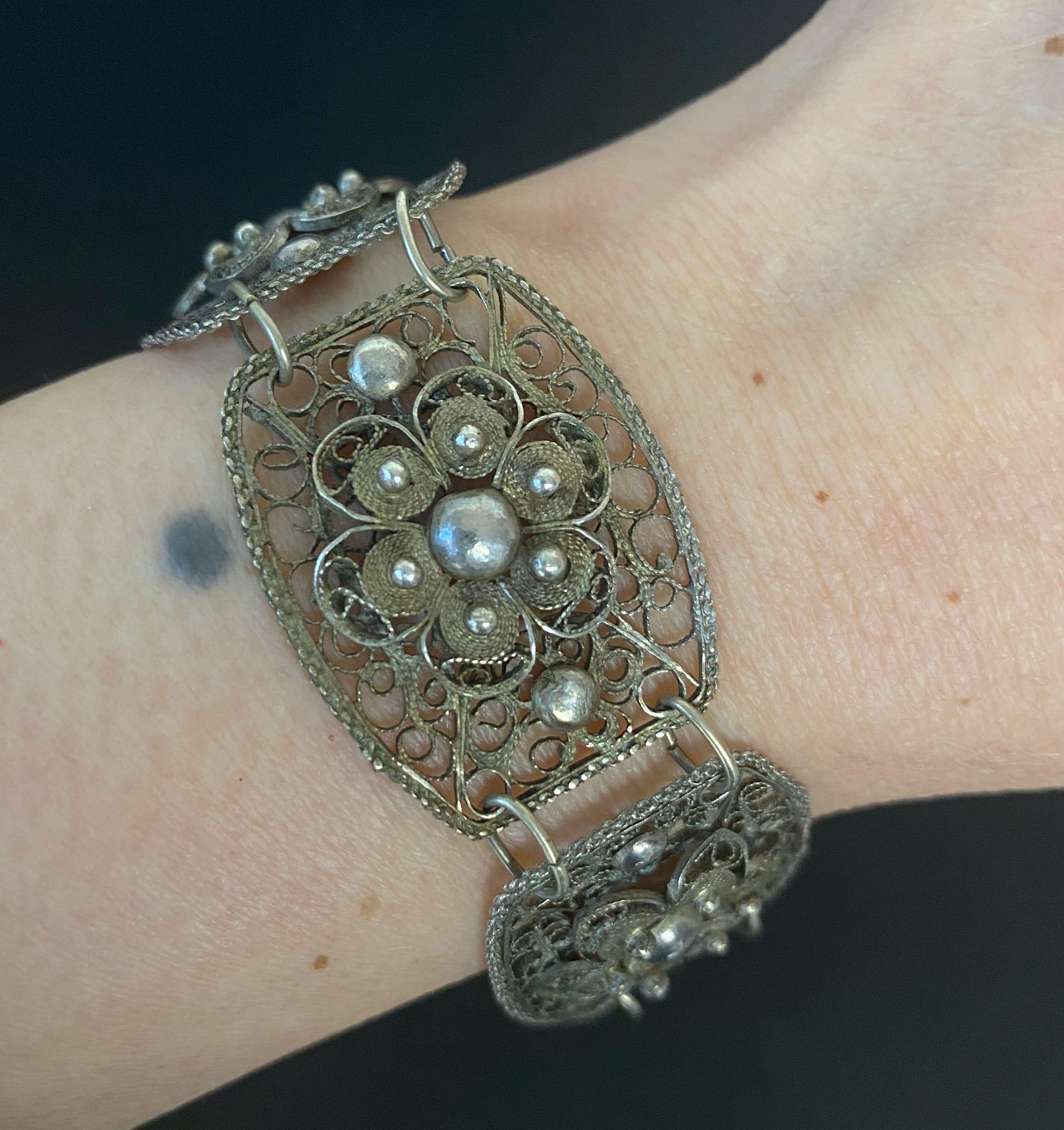 N1197 Antique Old Victorian Cannetille Sterling Silver Floral