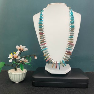 N0290 Vintage/ heishi shell necklace / natural Turquoises necklace  /SPINY OYSTER Beads Purple with Turquoise/23 inch