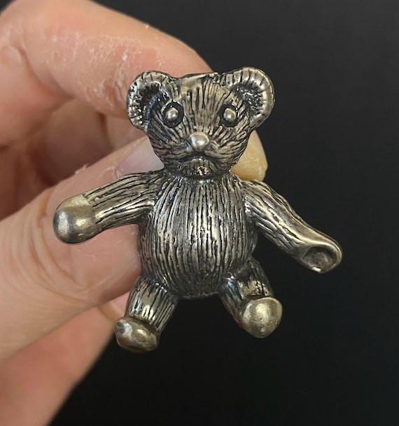N1193 Vintage Heavy Sterling Silver TEDDY Bear Brooch / Sterling