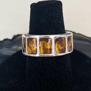 N1249 Vintage Sterling Silver Amber Color  Ring /Band Ring  Ring Size 6.75–7 / Elegant Gift for Her