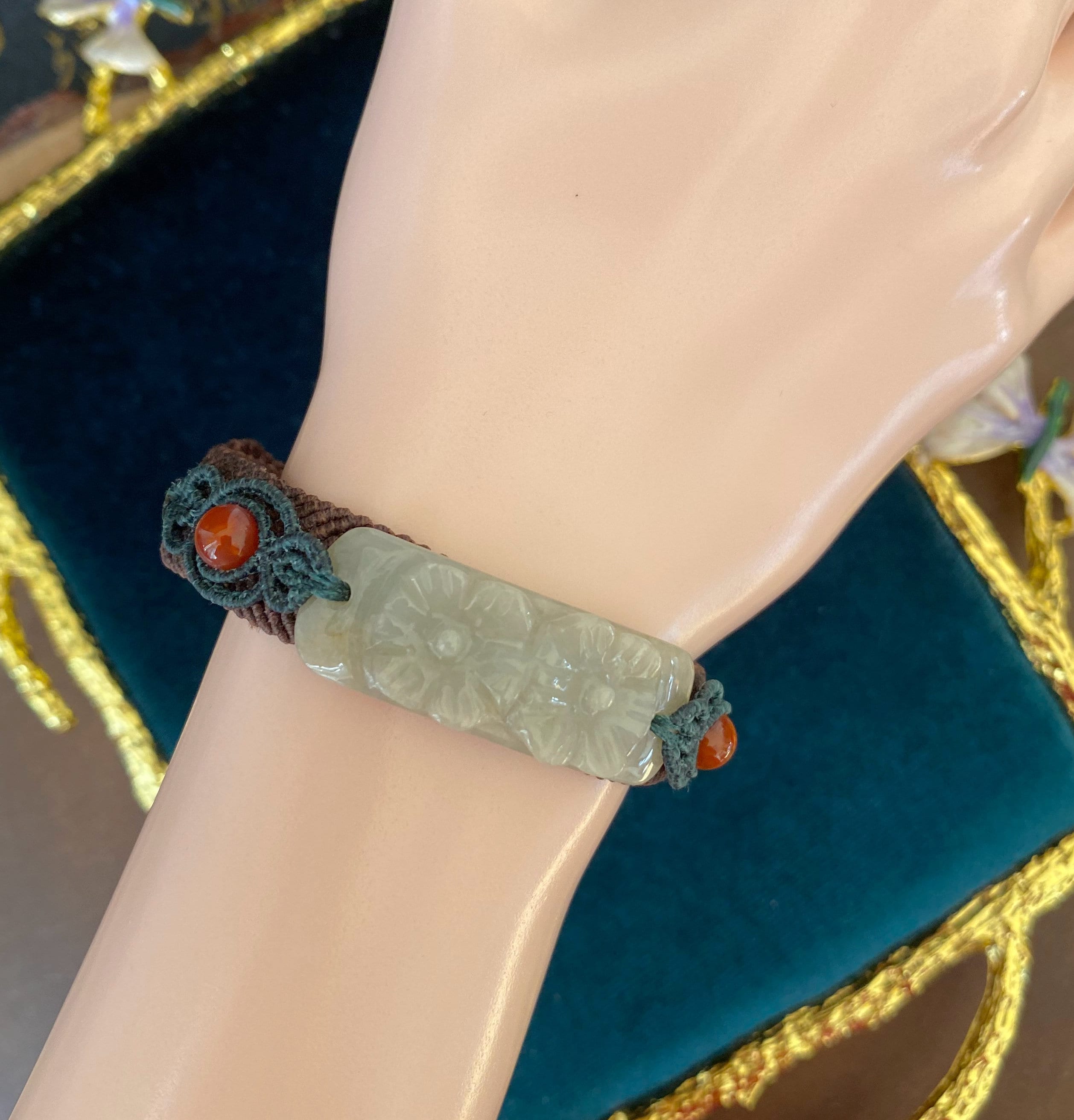 翡翠 ハンドメイド　ブレスレット N0430 手作りワックス糸ブレスレット / ブレスレット / 天然タイプ A