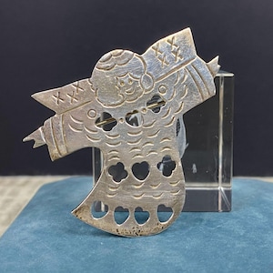 N1034 Vintage large Heavy 925 Sterling Silver Pendant Brooch / Sterling Angel Pendant