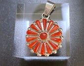 N0054 Zuni handmade by Yera Halusewa Native America Indian Jewelry Navajo Sterling Silver Red Coral Zuni Petit Point Needlepoint pendant