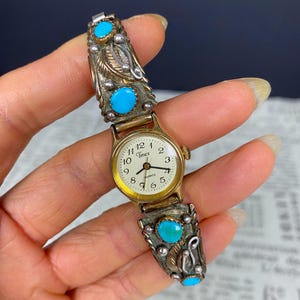 Vintage Timex Hand Wind Women\'s Watch with T. Siow Silver Turquoise Band, Works! Turquoise Timex - Etsy main image 4