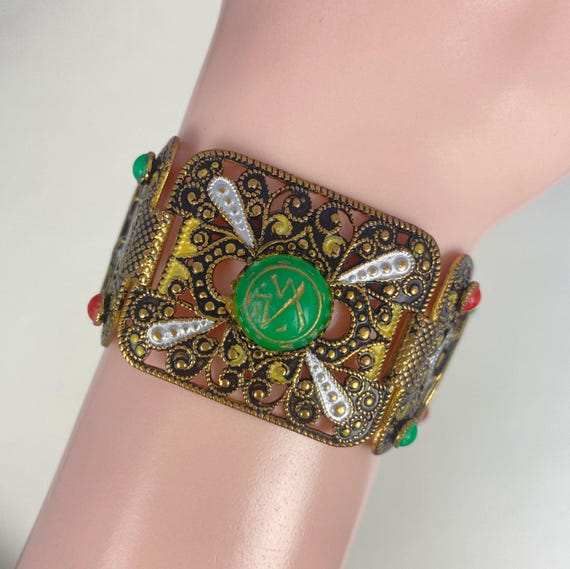 N0473 Antique Extra Wide Solid Brass Chinese Brac… - image 9