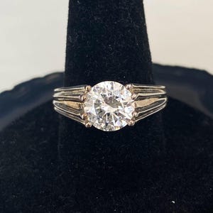 N1251 Vintage Diamonique Cubic Zirconia Ring / Marked DQ 925 / Sterling Silver Ring / Size 7.25