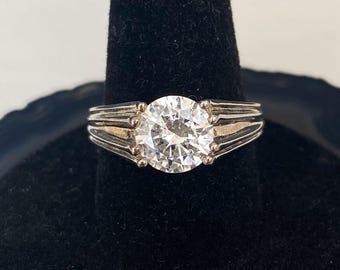 N1251 Vintage Diamonique Cubic Zirconia Ring / Marked DQ 925 / Sterling Silver Ring / Size 7.25