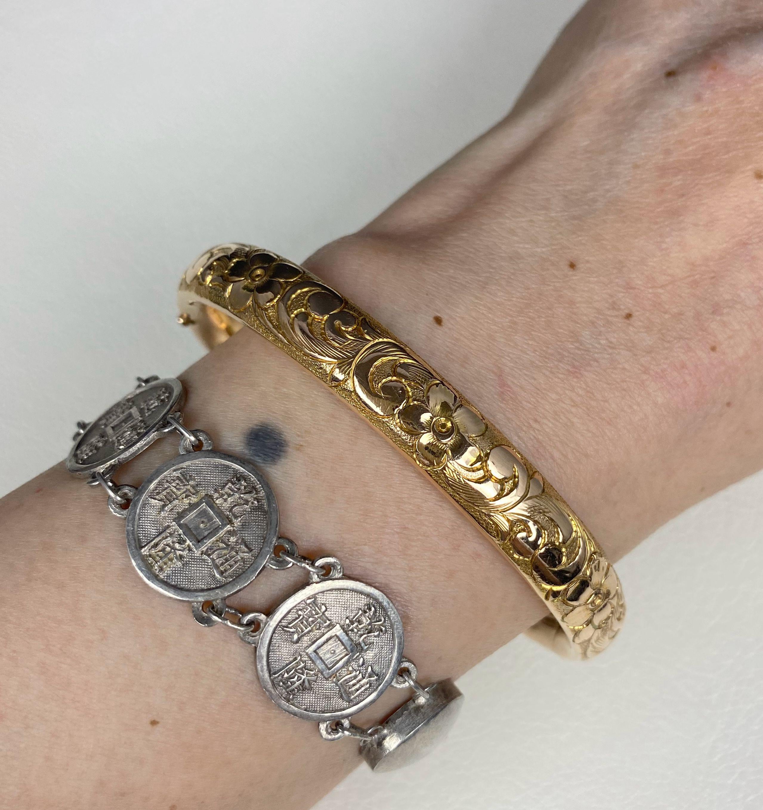 アクセサリー Vintage Silver&Gold Combi Bangle 750 925 925 Sterling Silver Handmade Vintage Design Bangle Bracelet Tribal