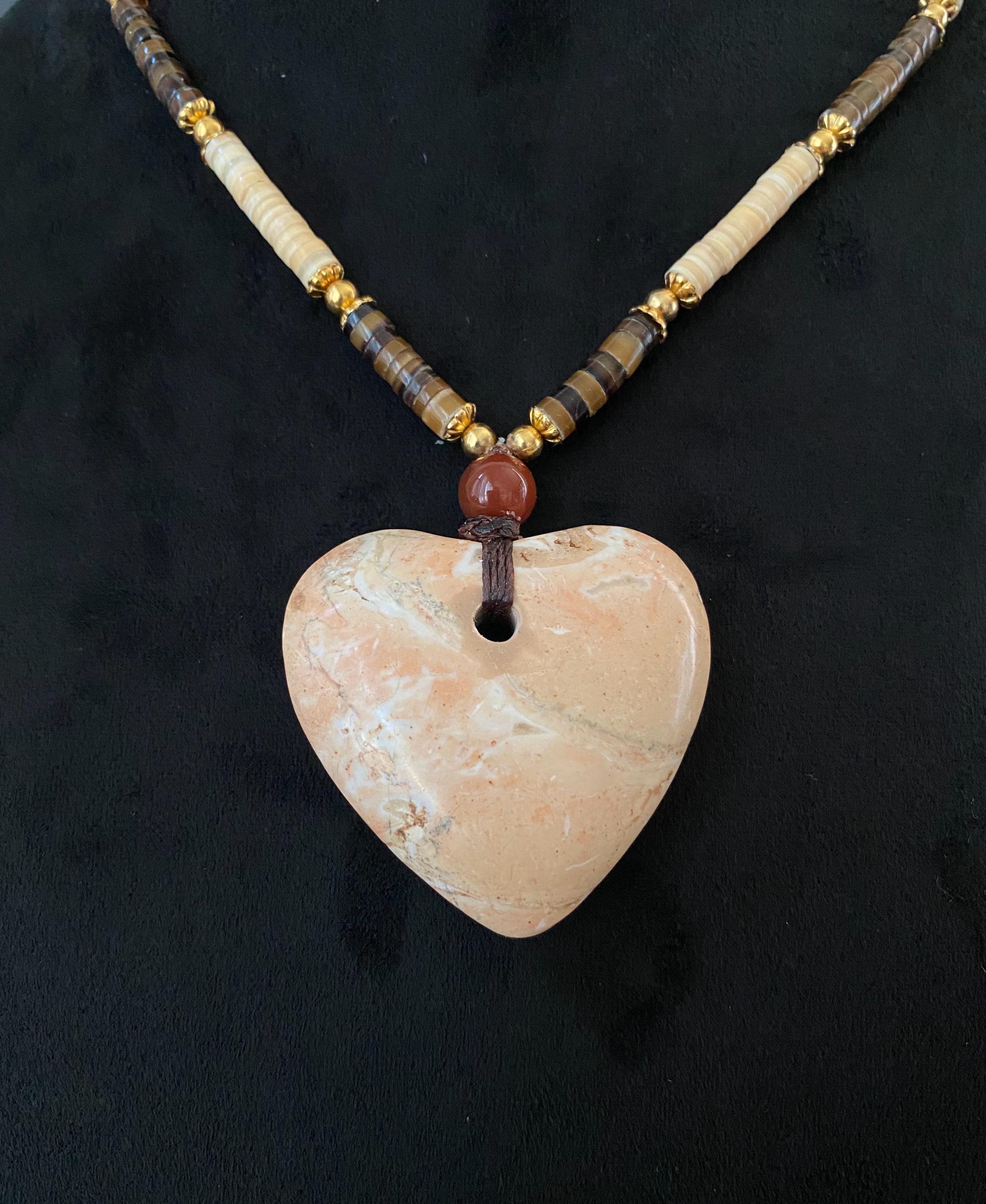 N0591 Vintage Natural Large Heart Sharp Stone Pendant With