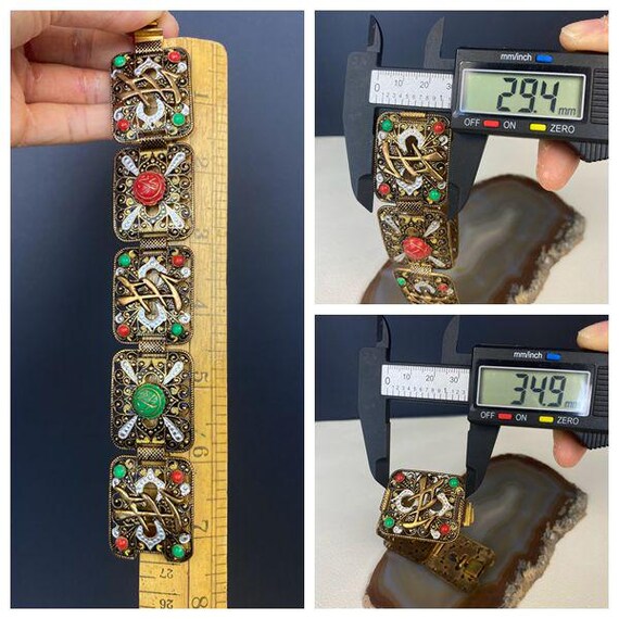 N0473 Antique Extra Wide Solid Brass Chinese Brac… - image 8