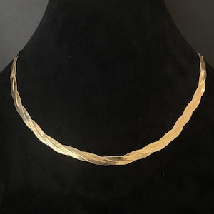 N1133 Vintage Italiaanse sterlingzilver drievoudig gevlochten visgraat goudkleurige ketting/ketting van 18 inch