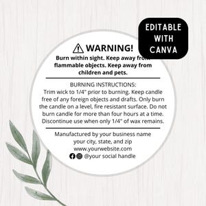 Candle Warning Label Template, Editable Candle Warning Label, Candle Warning Label, Editable Canva Template
