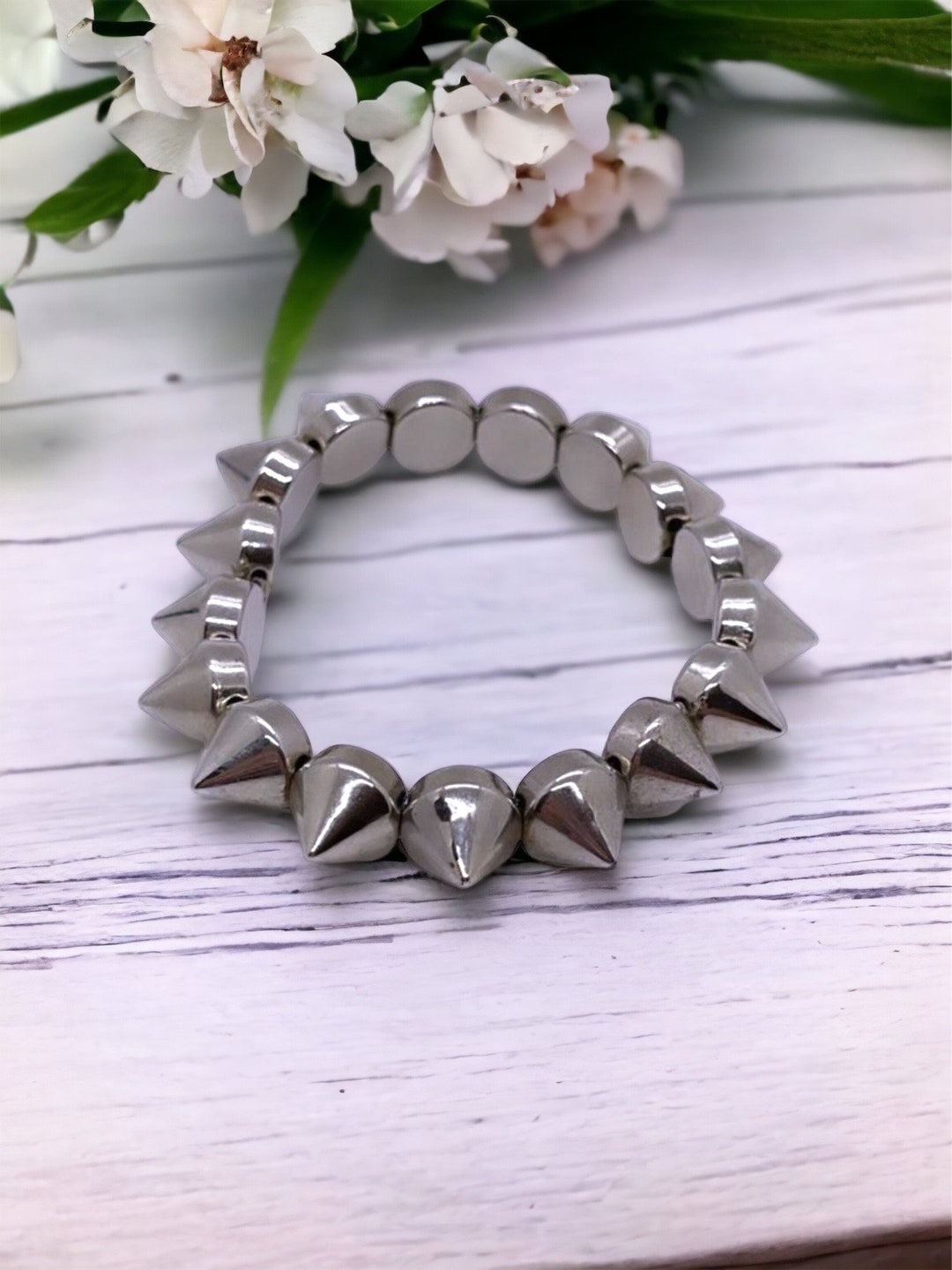 Double spikes bracelet - silver & black