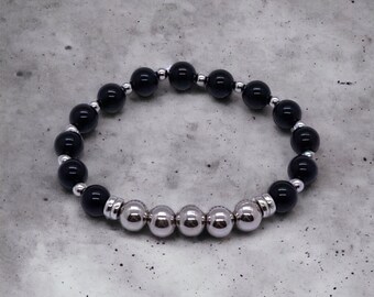 Mens Black Onyx and Silver Bracelet