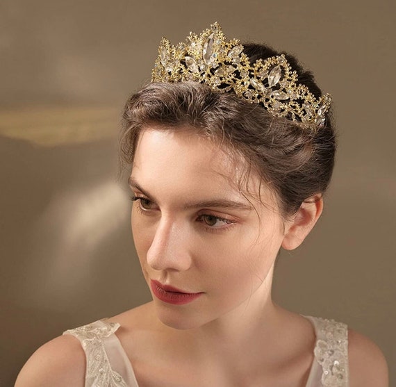 Vintage Gold Crystal, Vintage Gold Crown Headband Wedding  display picture 3