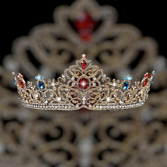 Vintage Red Crystal Tiara with Gold Filigree Gold Crown Crystal Tiara, Princess Crown, Gold Wedding Tiara  main image 2
