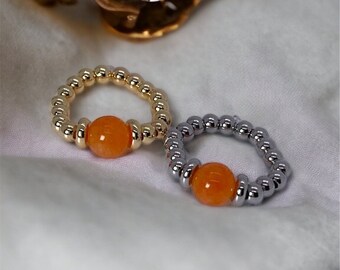 Gold Sunstone Beaded Ring