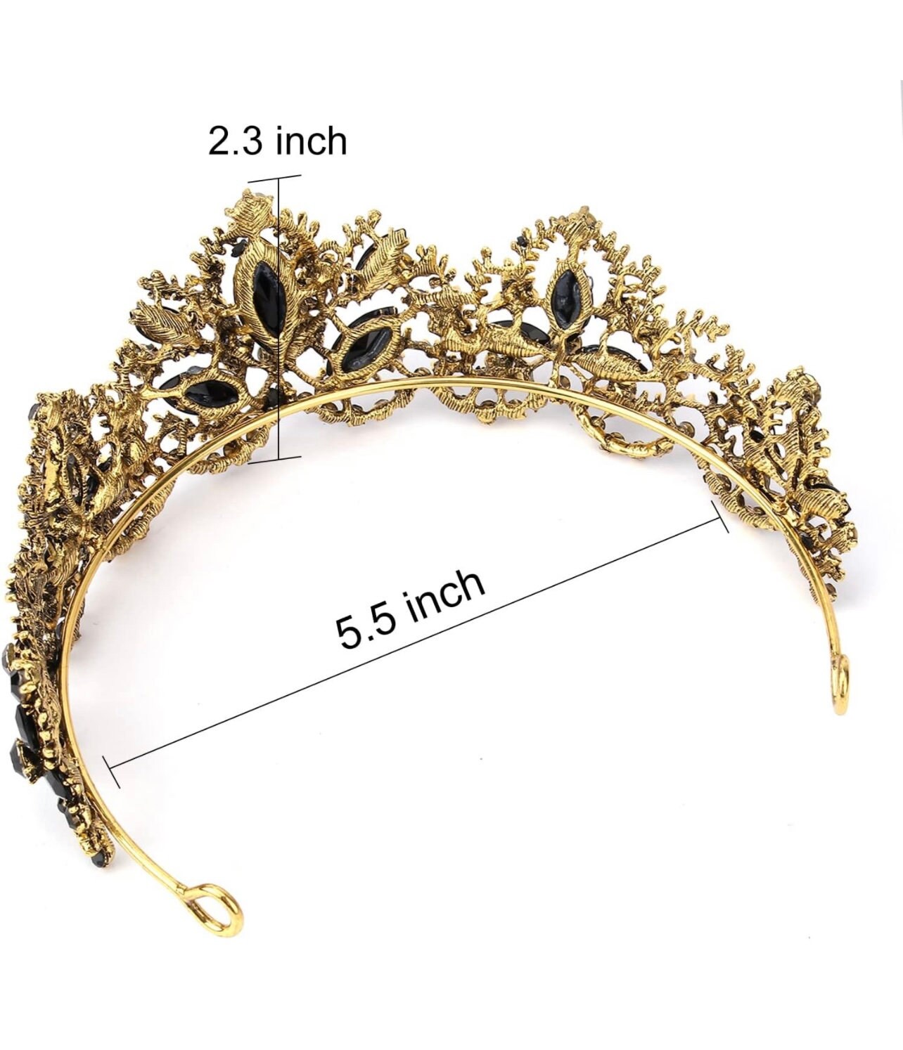 Black and Gold Crystal, Gold Crown Headband Wedding Bride  display picture 1