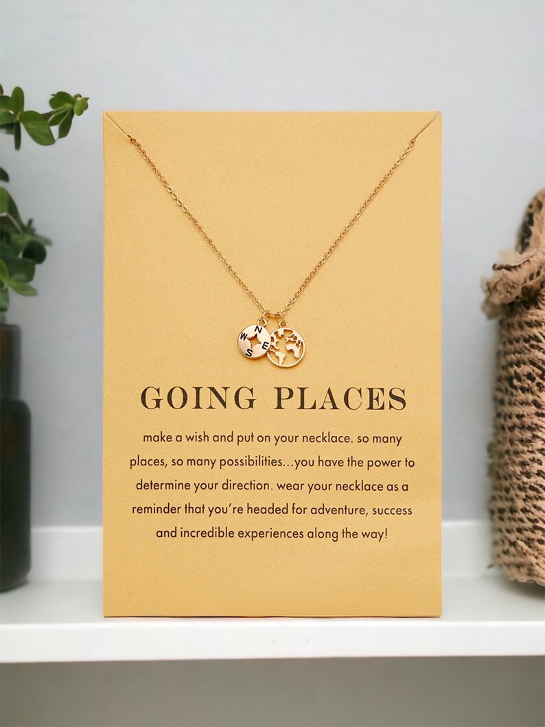 Dainty 18K Gold Plated Compass World Map Pendant Necklace With Meaning