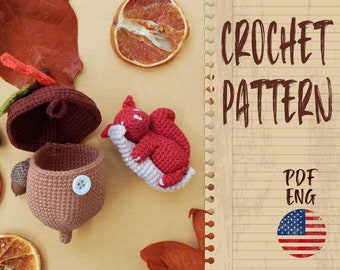 Easy PDF pattern Sleepy squirrel inside an Acorn amigurumi crochet PATTERN DIGITAL