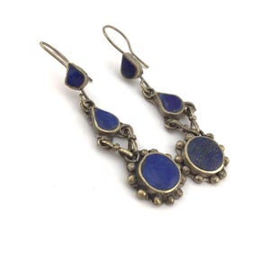 Vintage Lapis Lazuli Drop Earrings, Handmade Ethnic Jewelry, Authentic Boho Statement Pair, Tribal Lapis Lazuli Earrings, Boho Earrings