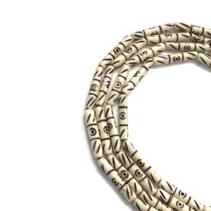 20mm x 4.1mm Off-White Carved Tube Bone Beads Strand, 36 PCs Natural African Buffalo Bone, Handmade Bone Beads for Jewelry Making