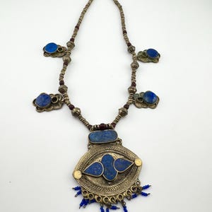 Authentic Afghan Necklace, Vintage Silver Pendant with Lapis Lazuli, Handmade Tribal Jewelry, Boho Ethnic Style Jewelry