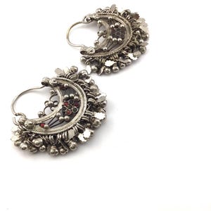 Afghan Vintage Hoop Earrings, Handmade Tribal Jewelry with Bells, Ethnic Boho Earrings, Kuchi Statement Hoops