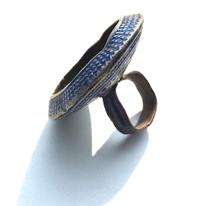 Vintage Multan Blue Enamel Silver Ring, Authentic Handmade Jewelry, Rare Statement Ring for Women, Unique Collectible Jewelry Ring