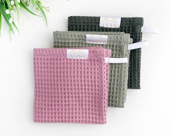 Organic waffle cotton kitchen hand towels, table napkins, guest hand towel, organic washcloths, bath towels
