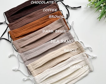 Breathable muslin cotton face mask with noise wire, one or two layer organic reusable mask, adult size face mask covering, adjustable