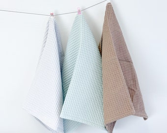 Waffle neutral  linen washcloth, eco friendly waffle cotton towel, guest hand towel, table napkin, organic waffle cotton kitchen hand towels