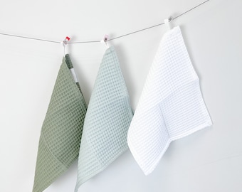 Kitchen tea towel, Waffle washcloth, dish towels with loop, Eco friendly, Waffle cotton towel,  Guest hand towel, Vegan, Table Napkins