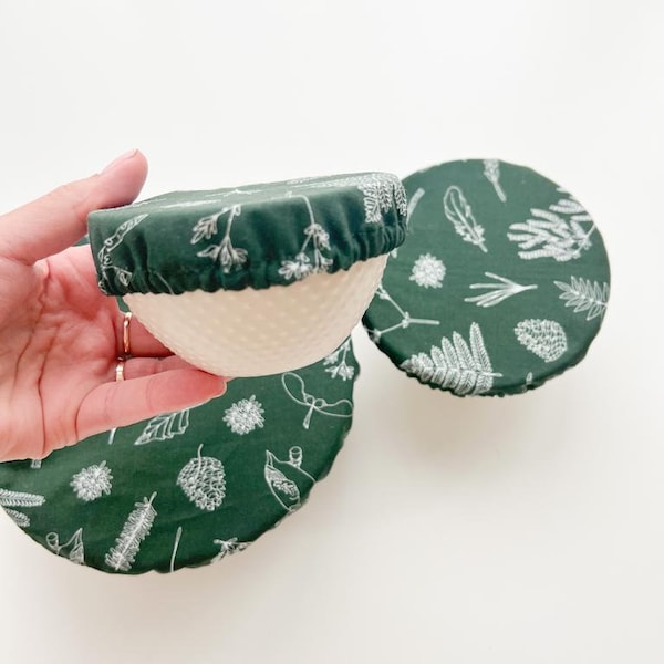 Reusable cotton bowl cover with elastic, washable dish cover, fabric bowl covers, food and dish storage