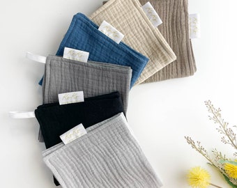 Organic cotton facial cleansing cloths, soft reusable cloth wipes, washcloths with loop, hand guest towel, gray absorbent towel