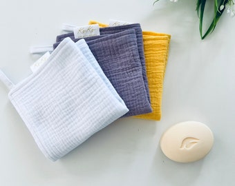 Gentle facial cleansing cloths, Organic cotton reusable cloth wipes, muslin towel, washable cloths, hand  guest towel, gray absorbent towel