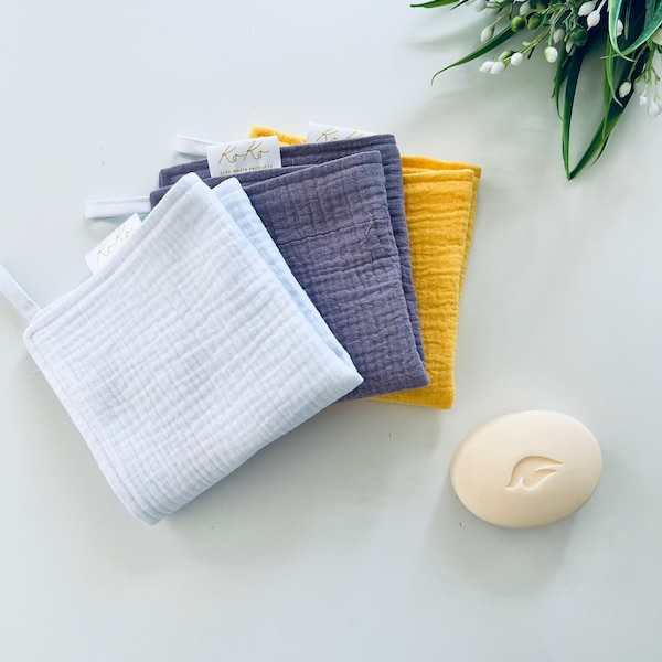 Gentle facial cleansing cloths, Organic cotton reusable cloth wipes, muslin towel, washable cloths, hand  guest towel, gray absorbent towel